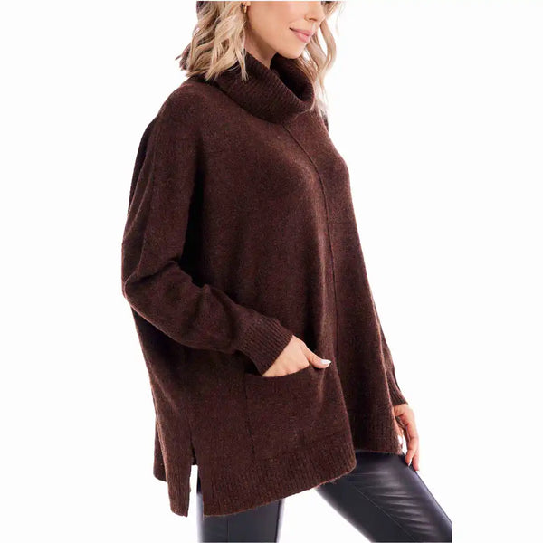 Turtleneck Poncho-Brown