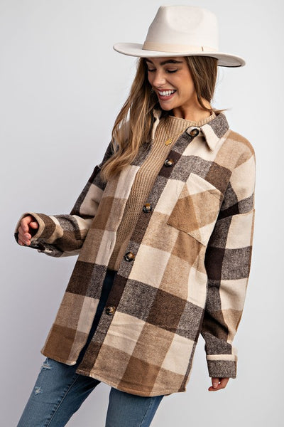Brown Plaid Shacket w/Pockets