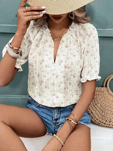 Ditsy Floral Bubble Sleeve Top