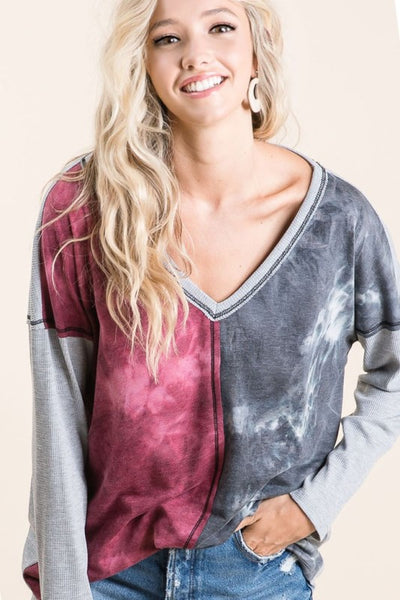 Tie Dye Color Block V-Neck