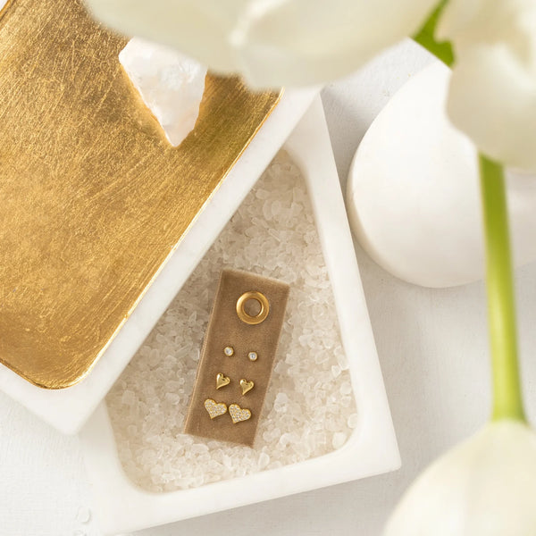 Earring Set-Stud, Simple Heart, Pave Heart