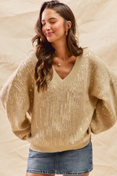 Sequined V-Neck Sweater