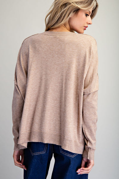 V-Neck Long Sleeve Sweater-Sand