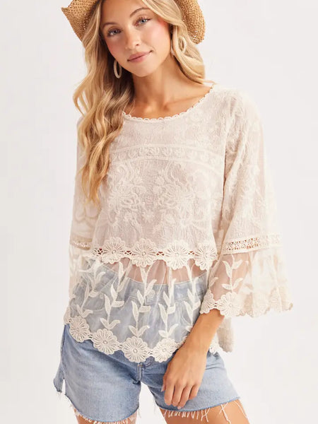 Boho Bell Sleeved Peplum Crochet Top