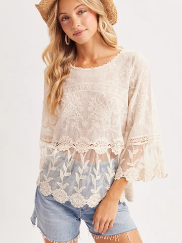 Boho Bell Sleeved Peplum Crochet Top