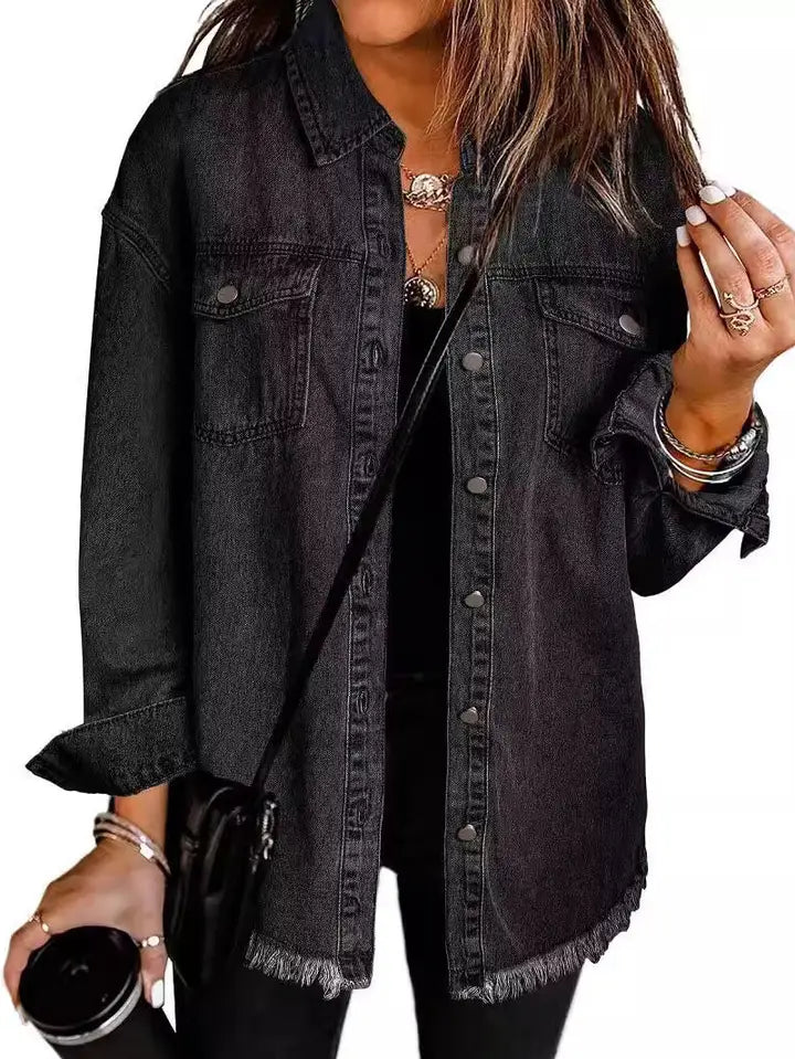 Fringe Hem Shirt Jacket