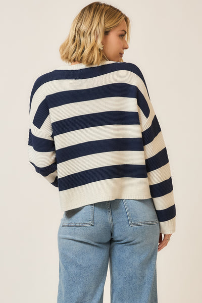 Navy & Cream Striped Lightweight Knit Pullover