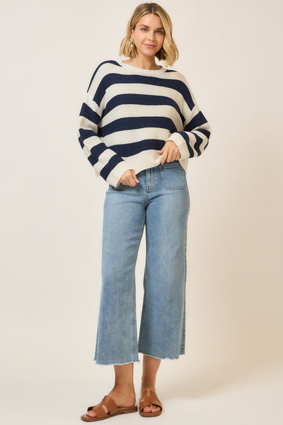 Navy & Cream Striped Lightweight Knit Pullover