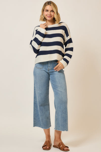Navy & Cream Striped Lightweight Knit Pullover