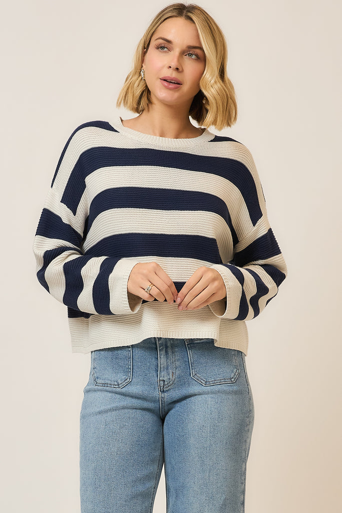 Navy & Cream Striped Lightweight Knit Pullover