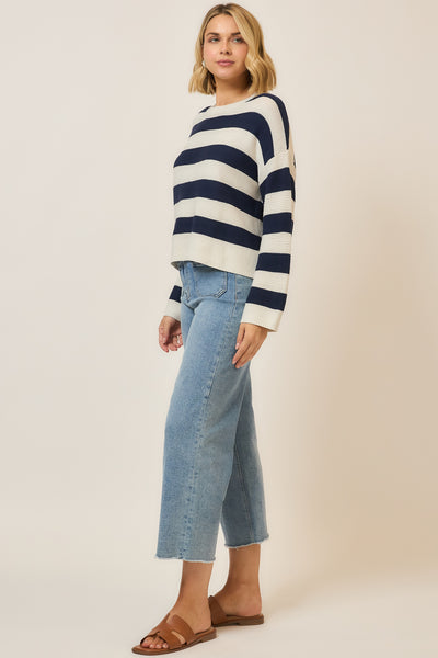 Navy & Cream Striped Lightweight Knit Pullover