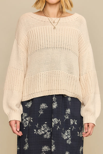 Boatneck Raised Contrast Knit Sweater