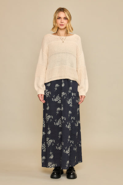 Boatneck Raised Contrast Knit Sweater