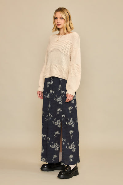 Boatneck Raised Contrast Knit Sweater