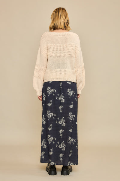 Boatneck Raised Contrast Knit Sweater