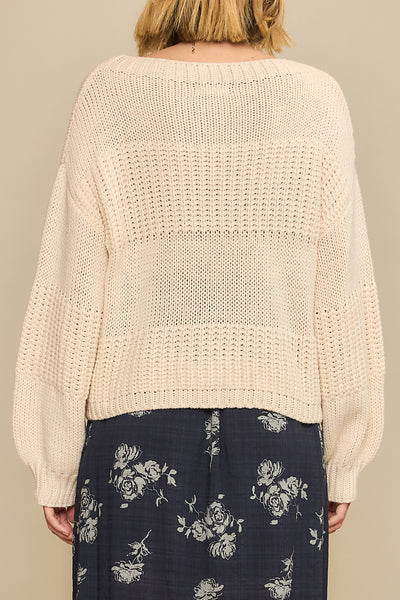 Boatneck Raised Contrast Knit Sweater