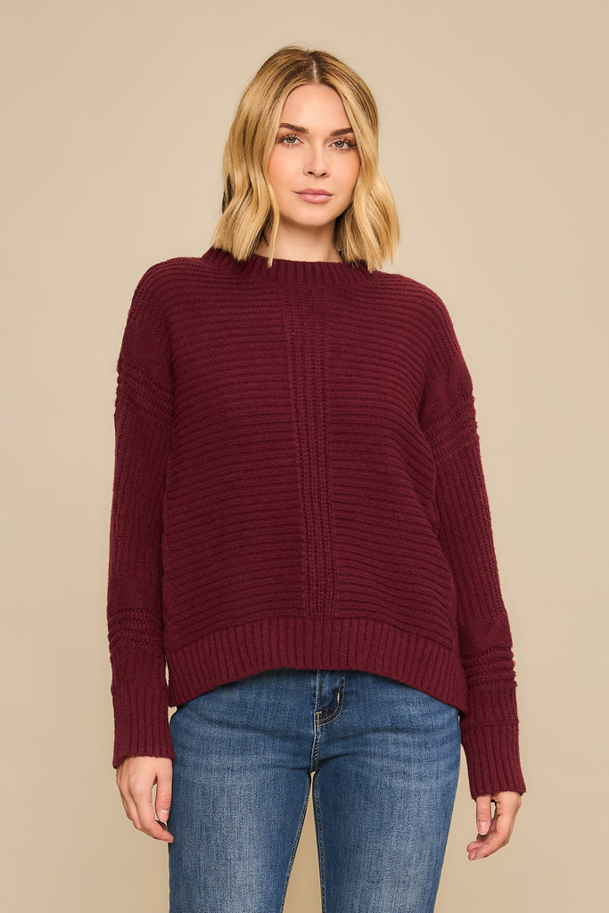 Burgundy Ribbed Knit Sweater