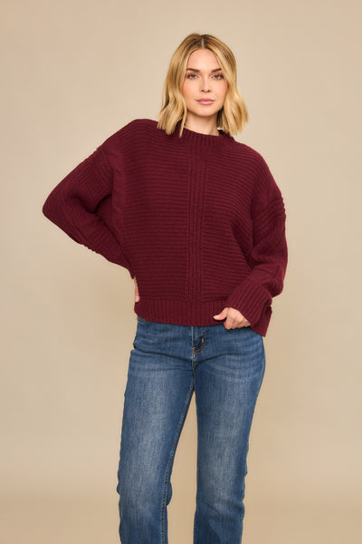 Burgundy Ribbed Knit Sweater