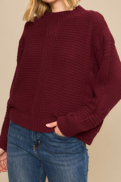 Burgundy Ribbed Knit Sweater