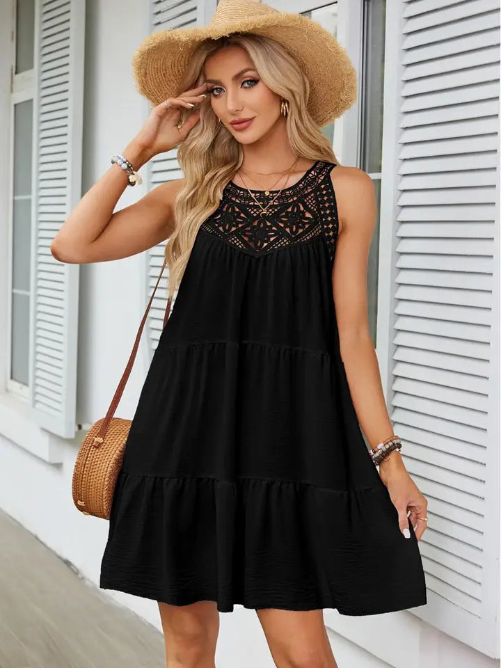 Lace Trimmed Halter Dress