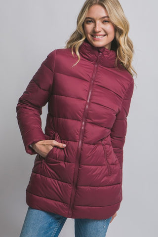 Lightweight Burgundy Puffer Jacket