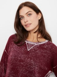 Merlot Distressed Crew Neck Sweater