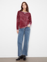 Merlot Distressed Crew Neck Sweater