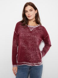 Merlot Distressed Crew Neck Sweater