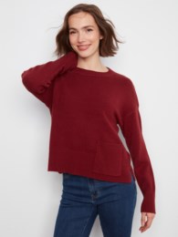 Crew Neck Cropped Sweater w/Pocket