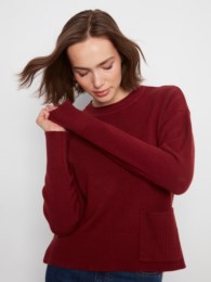 Crew Neck Cropped Sweater w/Pocket