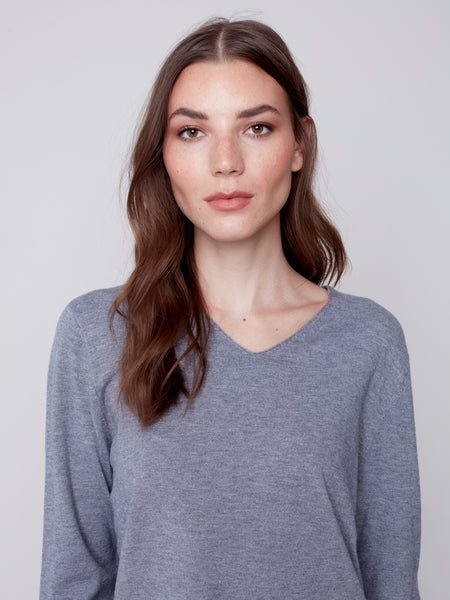Basic V-Neck Sweater-Gray