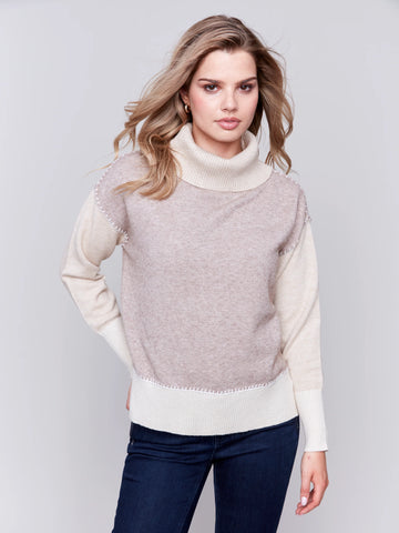 Color Block Cowl Neck Sweater