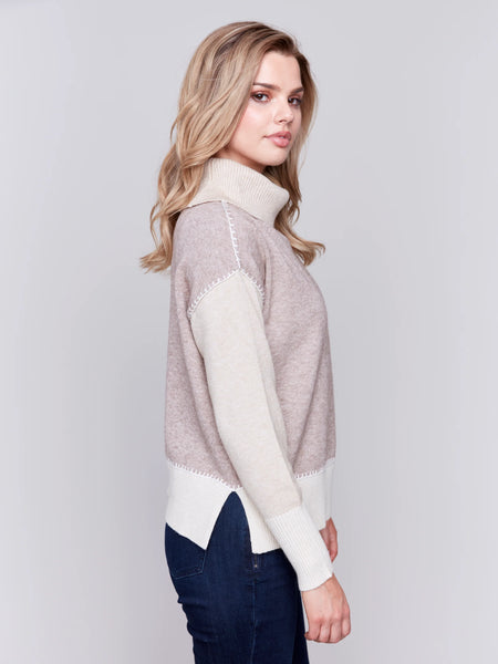 Color Block Cowl Neck Sweater