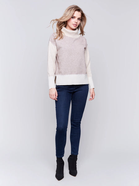 Color Block Cowl Neck Sweater