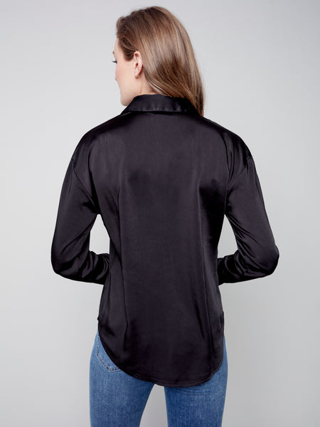 Black Satin Button Up Shirt