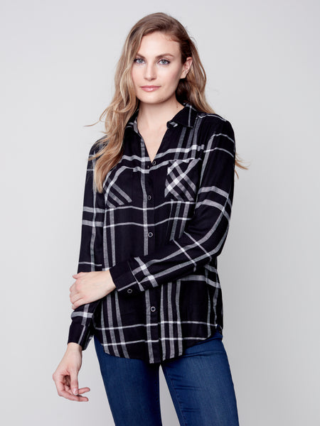 Black Plaid Button Up Blouse