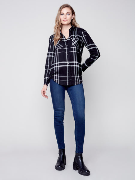 Black Plaid Button Up Blouse