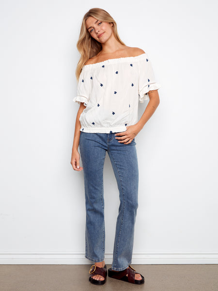 Floral Embroidery Off Shoulder Top