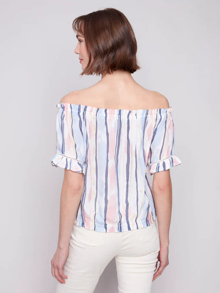 Striped Printed Peasant Blouse