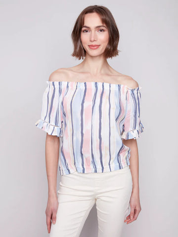 Striped Printed Peasant Blouse