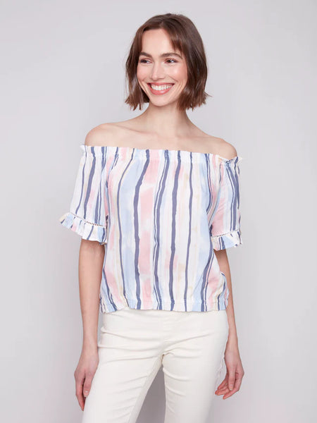 Striped Printed Peasant Blouse