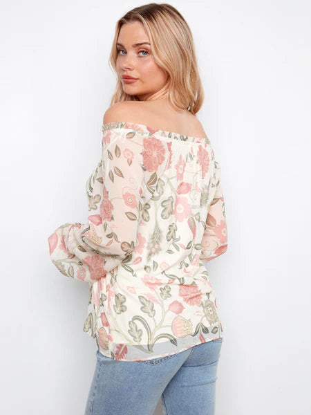 Floral Balloon Sleeve Off Shoulder Top