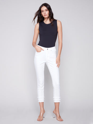 White Fringe Hem Cropped Jeans