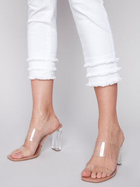 White Fringe Hem Cropped Jeans