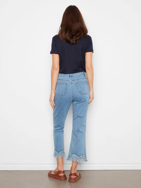 Stretch Bootleg Pants w/Fringe Hem