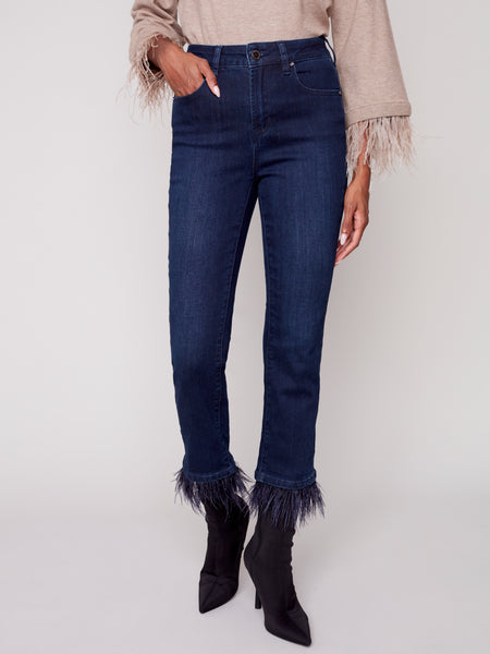 Charcoal Feather Hem Jeans