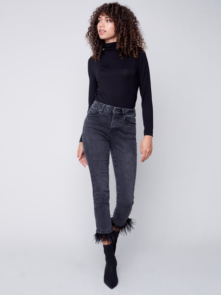 Charcoal Feather Hem Jeans