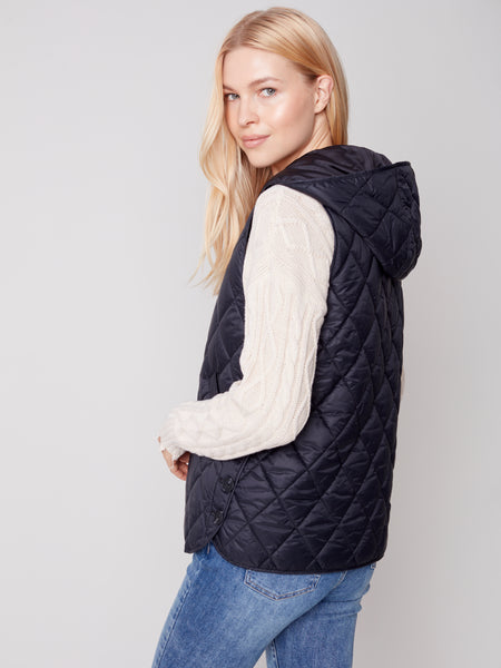 Black Quilted Vest w/Side Buttons