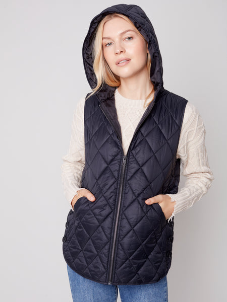 Black Quilted Vest w/Side Buttons