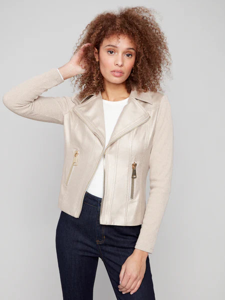 Foil Leather & Rib Knit Perfecto Jacket
